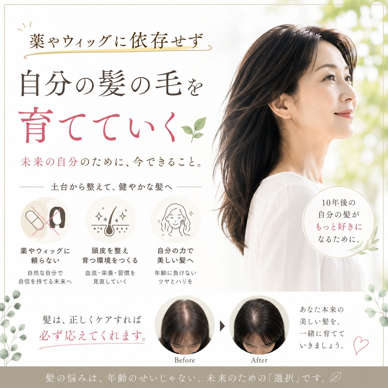 依存せず自分の髪の毛を育てましょう
